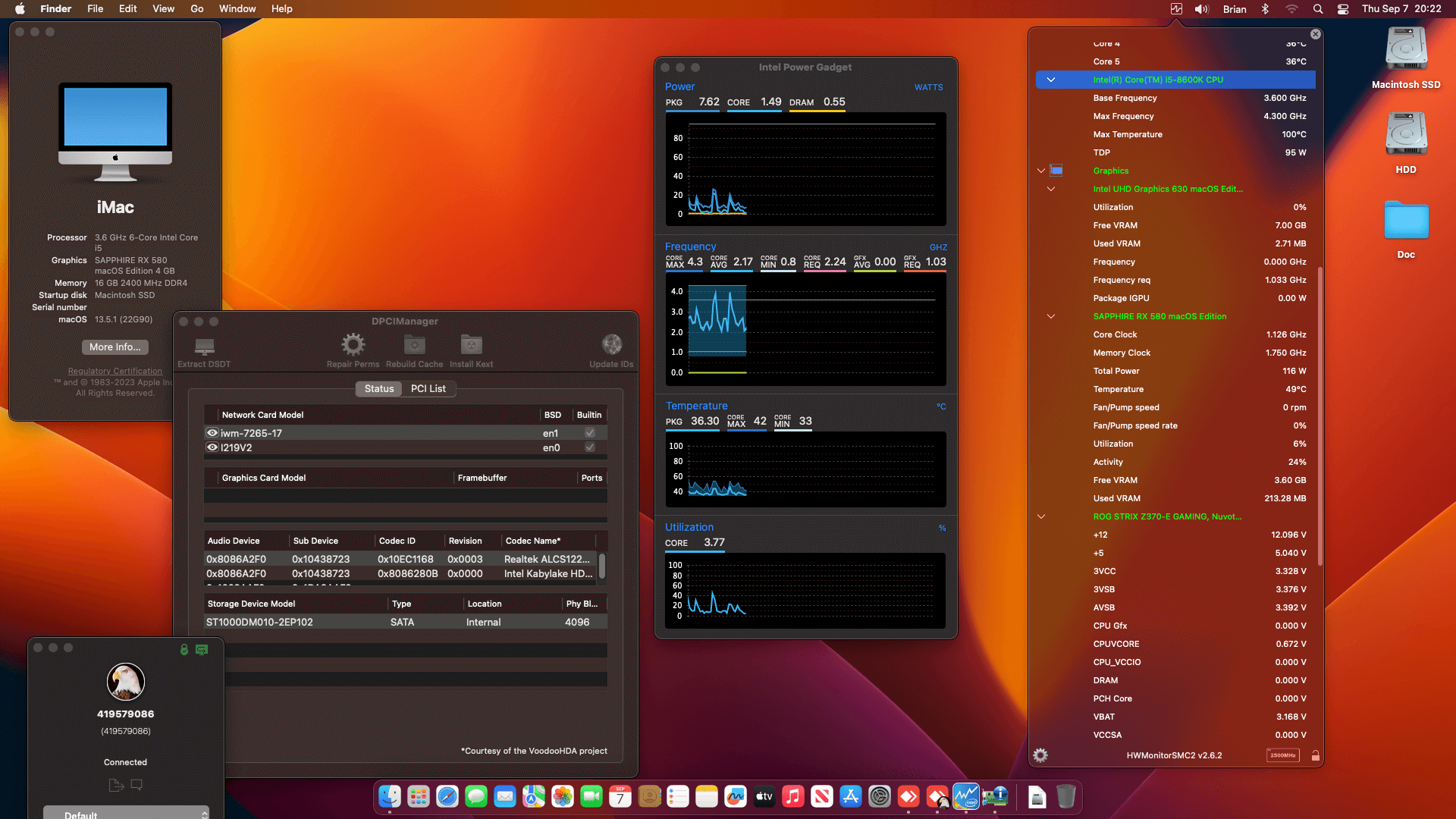 Success Hackintosh macOS Ventura 13.5.1 Build 22G90 in Asus ROG Strix Z370-E Gaming + Intel Core i5 8600K + Sapphire RX 580